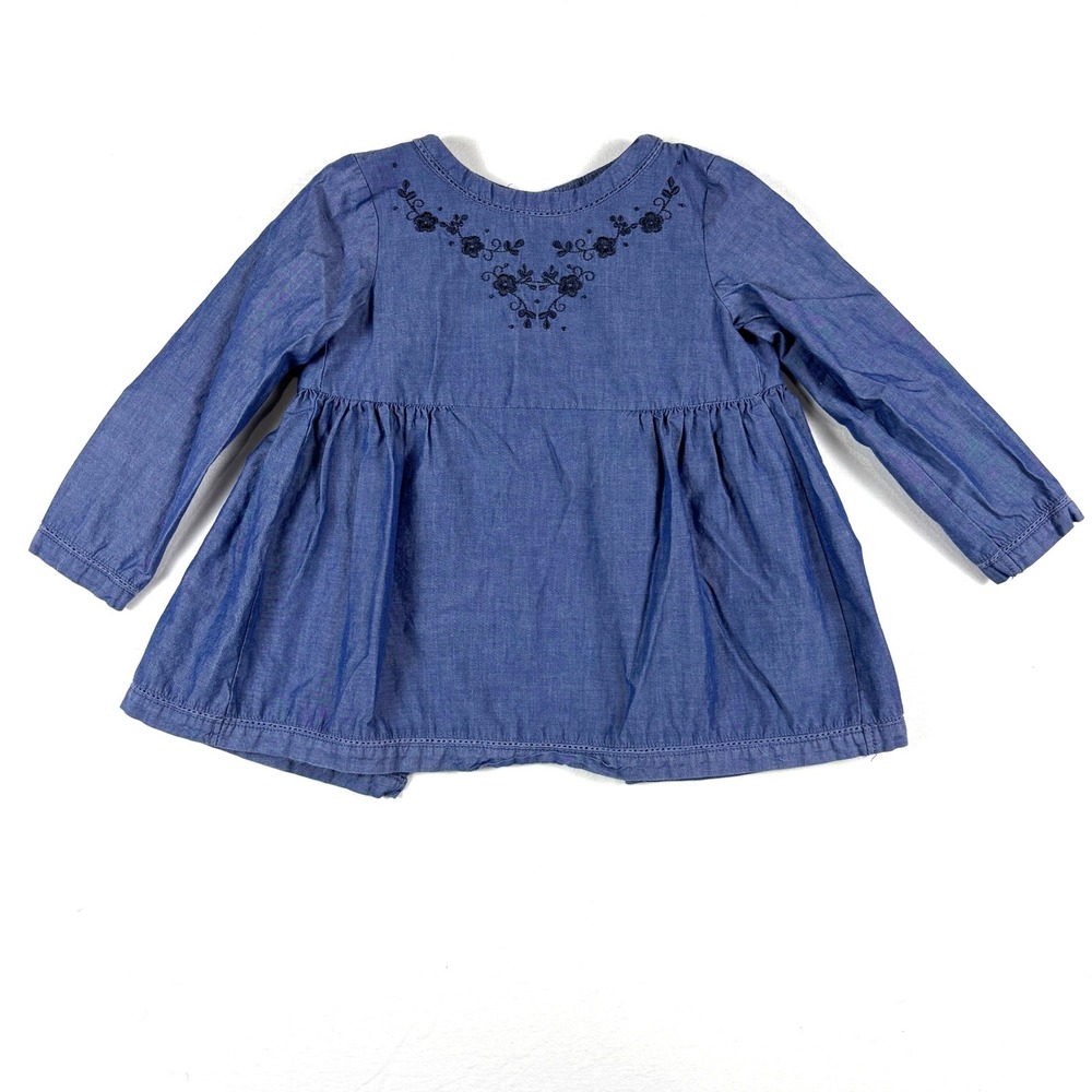 Emmas Garden Kids Denim Dress Blue Floral Embroidered‎ Long Sleeve Tunic Top 24M